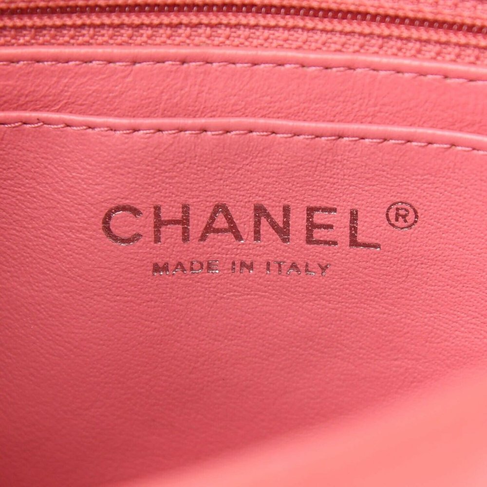 Chanel Mini Classic Flap Pink Coral Orange Lambskin Rectangular Crossbody Silver - Picture 6 of 15